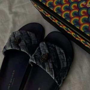 Kurt Geiger Navy Woven Slide Sandals